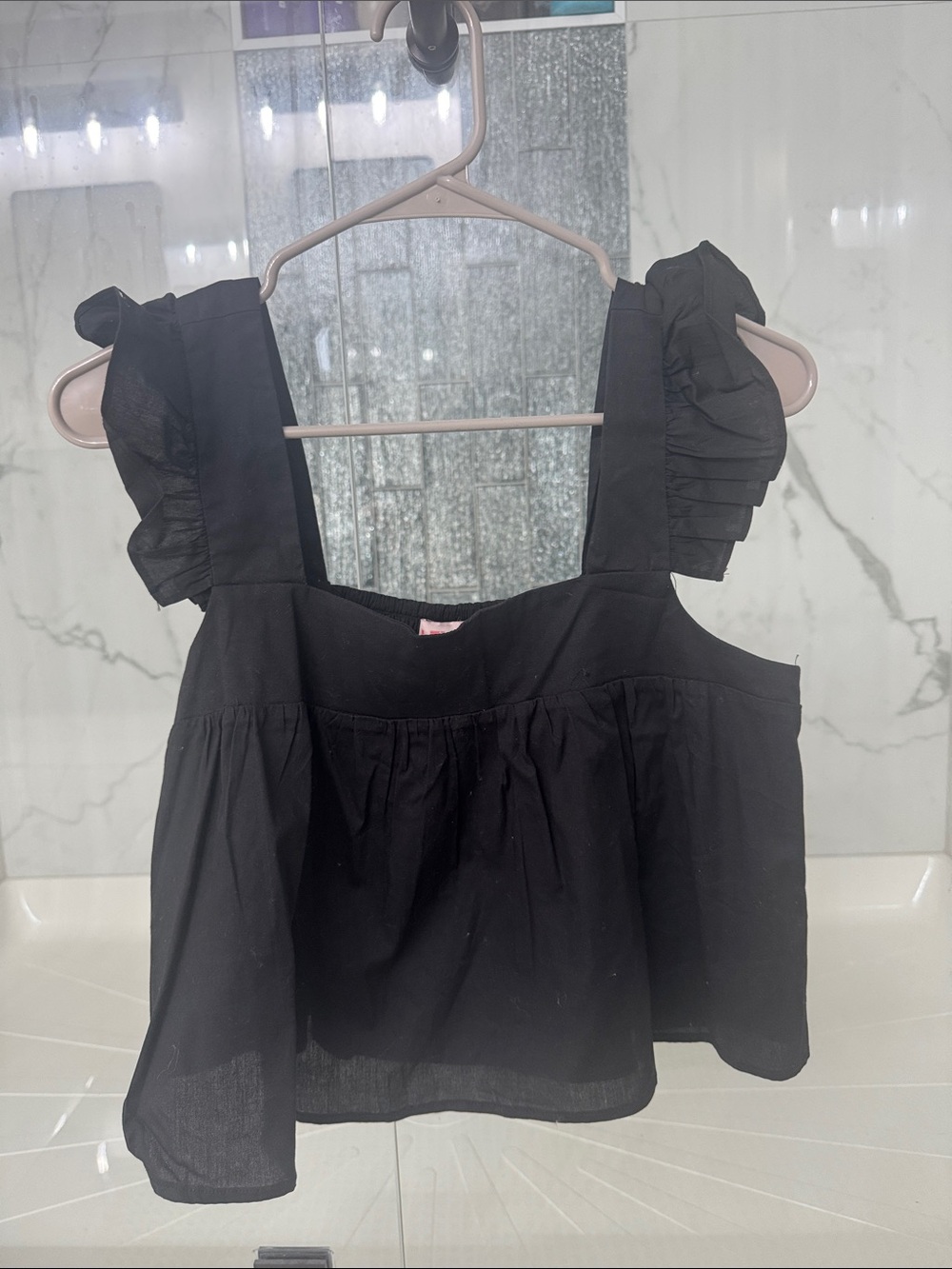 Leyden Black Ruffle Strap Crop Top